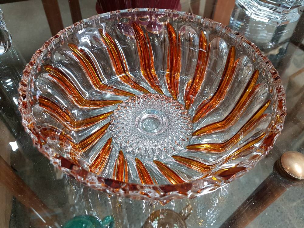 Bol Déco En Cristal Coloré Forme Feuille – 31 Cm, Peint à La Main, Pour Fruits Ou Centre De Table