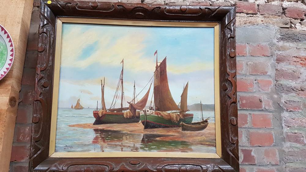 huile sur toile peinture marine du boulonnais signée C. POLVECHES